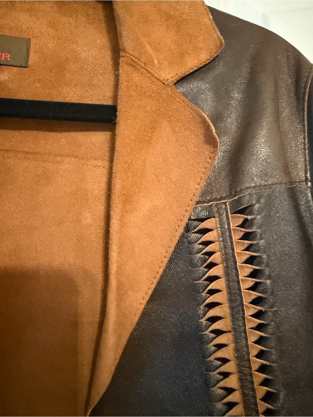 Danier Two-Tone Brown Leather & Suede feel inside Open Front Jacket - Picture 3 of 6